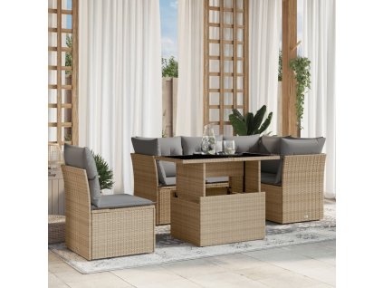 vidaXL 6-dielna záhradná súprava pohoviek s vankúšmi béžová polyratan