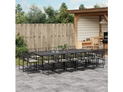 vidaXL 15-dielna záhr. jedálenská súprava s vankúšmi čierna polyratan