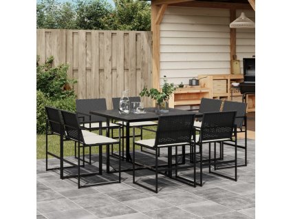 vidaXL 9-dielna záhradná jedálenská sada s vankúšmi čierna polyratan
