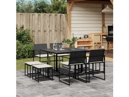 vidaXL 9-dielna záhradná jedálenská sada s vankúšmi čierna polyratan