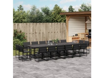 vidaXL 17-dielna záhradná jedálenská súprava a vankúše čierna textilén
