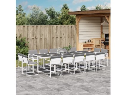 vidaXL 15-dielna záhradná jedálenská súprava s vankúšmi biela textilén