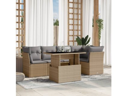 vidaXL 6-dielna záhradná súprava pohoviek s vankúšmi béžová polyratan