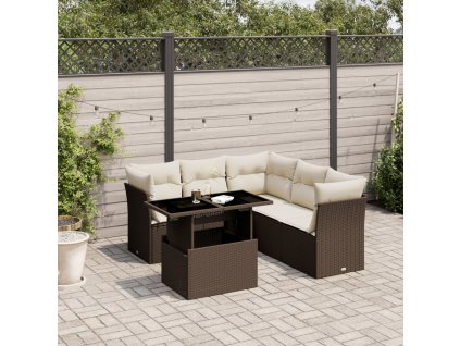 vidaXL 6-dielna záhradná sedacia súprava s vankúšmi hnedá polyratanová