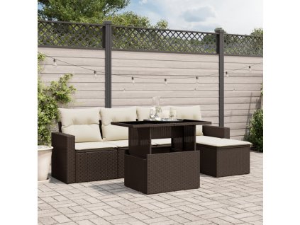 vidaXL 6-dielna záhradná sedacia súprava s vankúšmi hnedá polyratanová