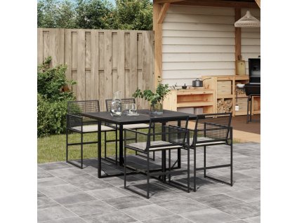 vidaXL 5-dielna záhradná jedálenská súprava a vankúše čierna polyratan
