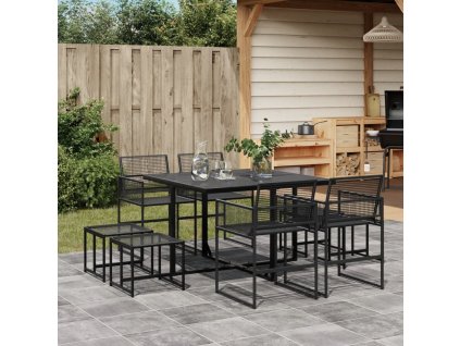 vidaXL 9-dielna záhradná jedálenská súprava čierny polyratan