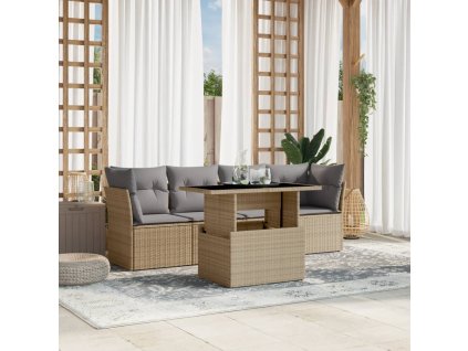 vidaXL 5-dielna záhradná súprava pohoviek s vankúšmi béžová polyratan