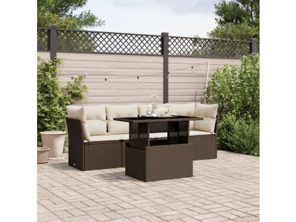 vidaXL 5-dielna záhradná súprava pohoviek s vankúšmi hnedá polyratan