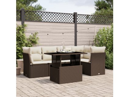 vidaXL 6-dielna záhradná sedacia súprava s vankúšmi hnedá polyratanová