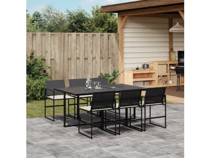 vidaXL 7-dielna záhradná jedálenská súprava a vankúše čierna polyratan