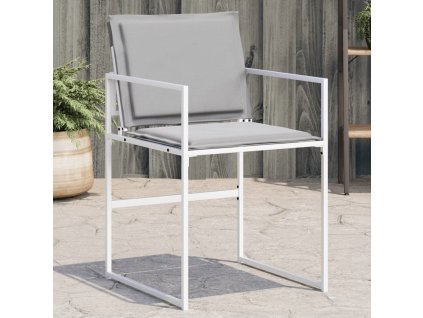 vidaXL Záhradné stoličky s vankúšmi 4 ks biele oceľ a textilen