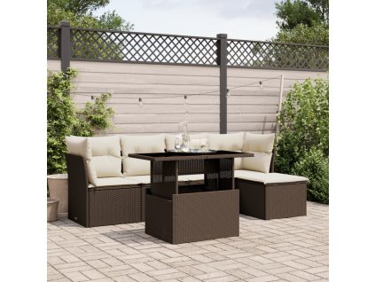 vidaXL 6-dielna záhradná sedacia súprava s vankúšmi hnedá polyratanová