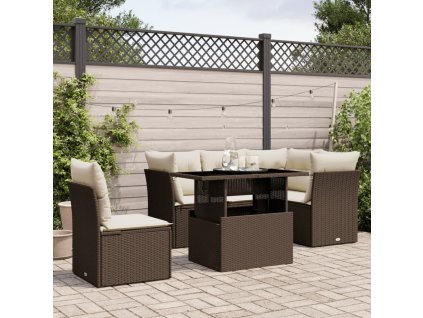 vidaXL 6-dielna záhradná sedacia súprava s vankúšmi hnedá polyratanová