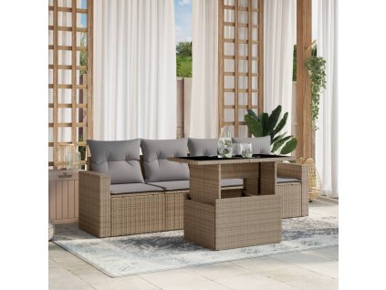 vidaXL 5-dielna záhradná súprava pohoviek s vankúšmi béžová polyratan