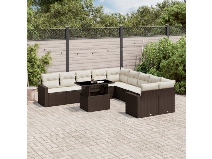 vidaXL 11-dielna záhradná sedacia súprava a vankúše hnedá polyratan
