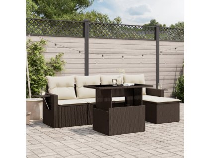 vidaXL 6-dielna záhradná sedacia súprava s vankúšmi hnedá polyratanová