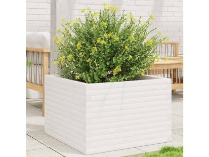 vidaXL Záhradný kvetináč biely 70x70x46 cm borovicový masív