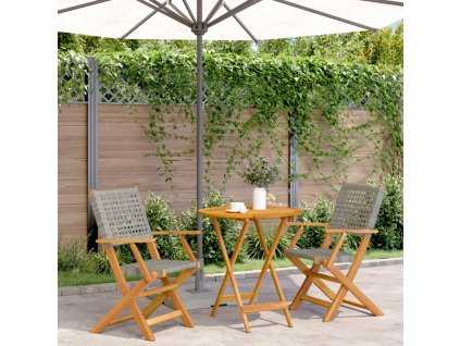 vidaXL 3-dielna bistro súprava sivá polyratan+drevený masív