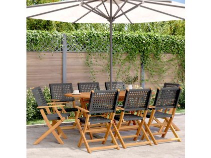 vidaXL Skladacie záhr. stoličky 8 ks čierne polyratan a masívne drevo