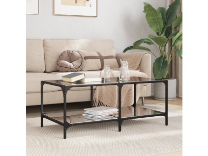 vidaXL Konferenčné stolíky čierna sklenená doska 98,5x50x40 cm oceľ