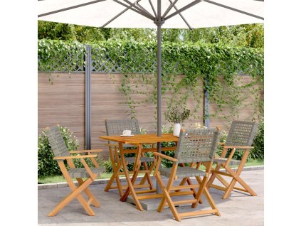 vidaXL Skladacie záhradné stoličky 4 ks sivé polyratan a masívne drevo