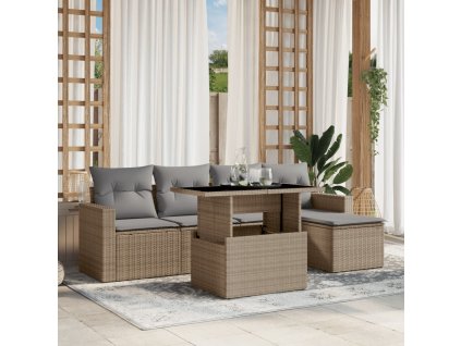 vidaXL 6-dielna záhradná súprava pohoviek s vankúšmi béžová polyratan