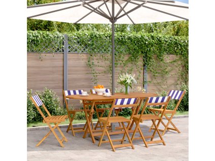 vidaXL Skladacie záhr. stoličky 6ks modrá a biela látka+masívne drevo