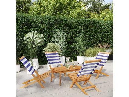 vidaXL Skladacie záhr. stoličky 4ks modrá a biela látka+masívne drevo