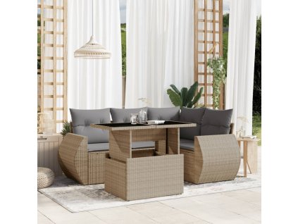 vidaXL 5-dielna záhradná súprava pohoviek s vankúšmi béžová polyratan