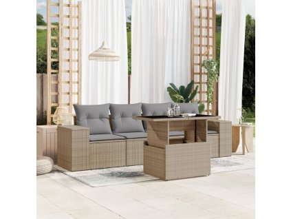 vidaXL 5-dielna záhradná súprava pohoviek s vankúšmi béžová polyratan