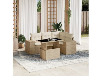 vidaXL 5-dielna záhradná súprava pohoviek s vankúšmi béžová polyratan