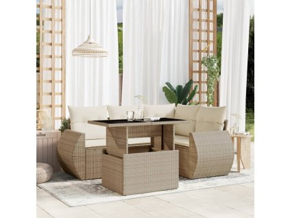 vidaXL 5-dielna záhradná súprava pohoviek s vankúšmi béžová polyratan