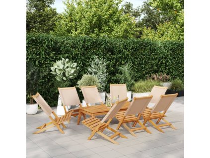 vidaXL Skladacie záhradné stoličky 8 ks béžové látka a masívne drevo