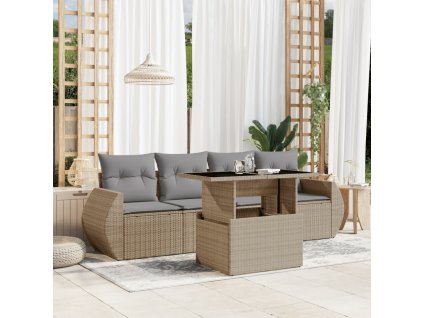 vidaXL 5-dielna záhradná súprava pohoviek s vankúšmi béžová polyratan