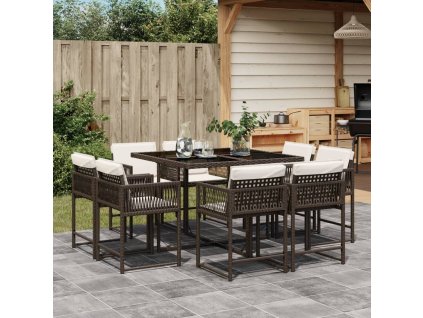 vidaXL 9-dielna záhradná jedálenská súprava s vankúšmi hnedá polyratan