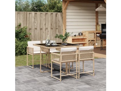 vidaXL 5-dielna záhradná jedálenská súprava a vankúše béžová polyratan