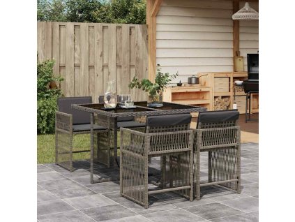 vidaXL 5-dielna záhradná jedálenská sada s podložkami sivá polyratan