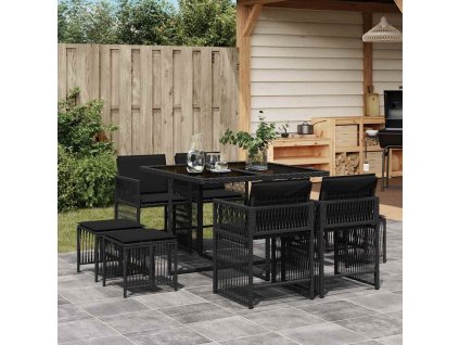 vidaXL 9-dielna záhradná jedálenská sada s vankúšmi čierna polyratan