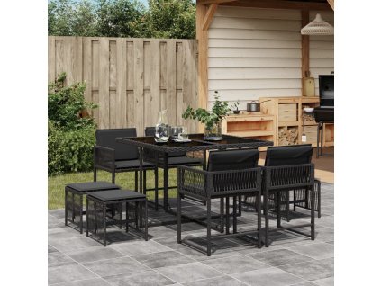 vidaXL 9-dielna záhradná jedálenská sada s vankúšmi čierna polyratan