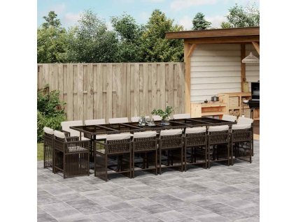 vidaXL 17-dielna záhradná jedálenská súprava a vankúše hnedá polyratan