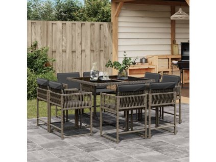 vidaXL 9-dielna záhradná jedálenská sada s podložkami sivá polyratan