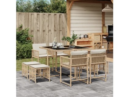 vidaXL 9-dielna záhr. jedálenská súprava s vankúšmi béžová polyratan