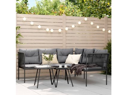 vidaXL Súprava záhradných pohoviek s vankúšmi čierna oceľ a textilén