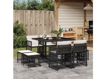 vidaXL 9-dielna záhradná jedálenská sada s vankúšmi čierna polyratan