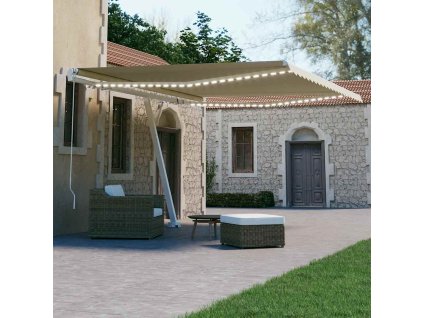 vidaXL Ručne zaťahovacia markíza s LED 400x300 cm krémová