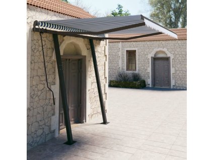 vidaXL Automaticky zaťahovacia markíza so stĺpikmi 3,5x2,5m modrobiela