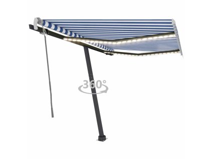 vidaXL Ručne zaťahovacia markíza s LED 350x250 cm modrá a biela