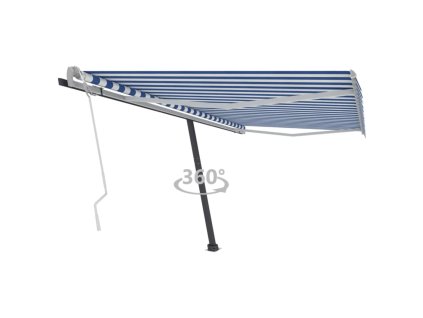 vidaXL Voľne stojaca ručne zaťahovacia markíza 400x300 cm, modro biela