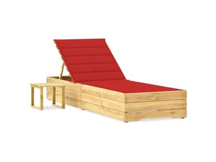 vidaXL Záhradné ležadlo so stolom a podložkou, impregnovaná borovica